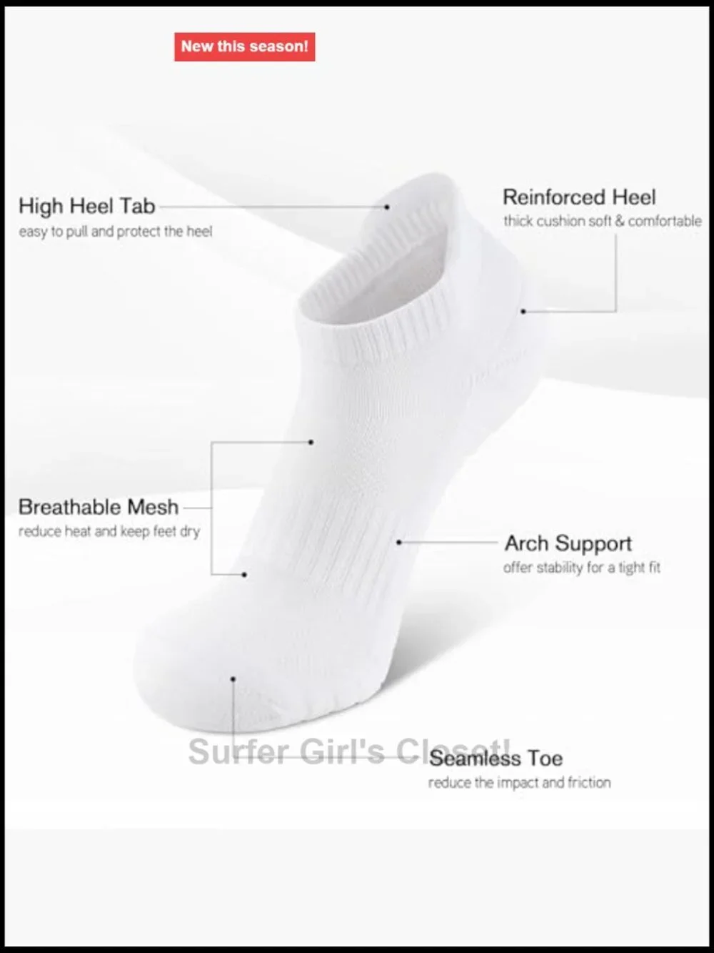 Low Cut Athletic Ankle Socks - Cushioned, Anti-Blister Tab, 6 Pairs